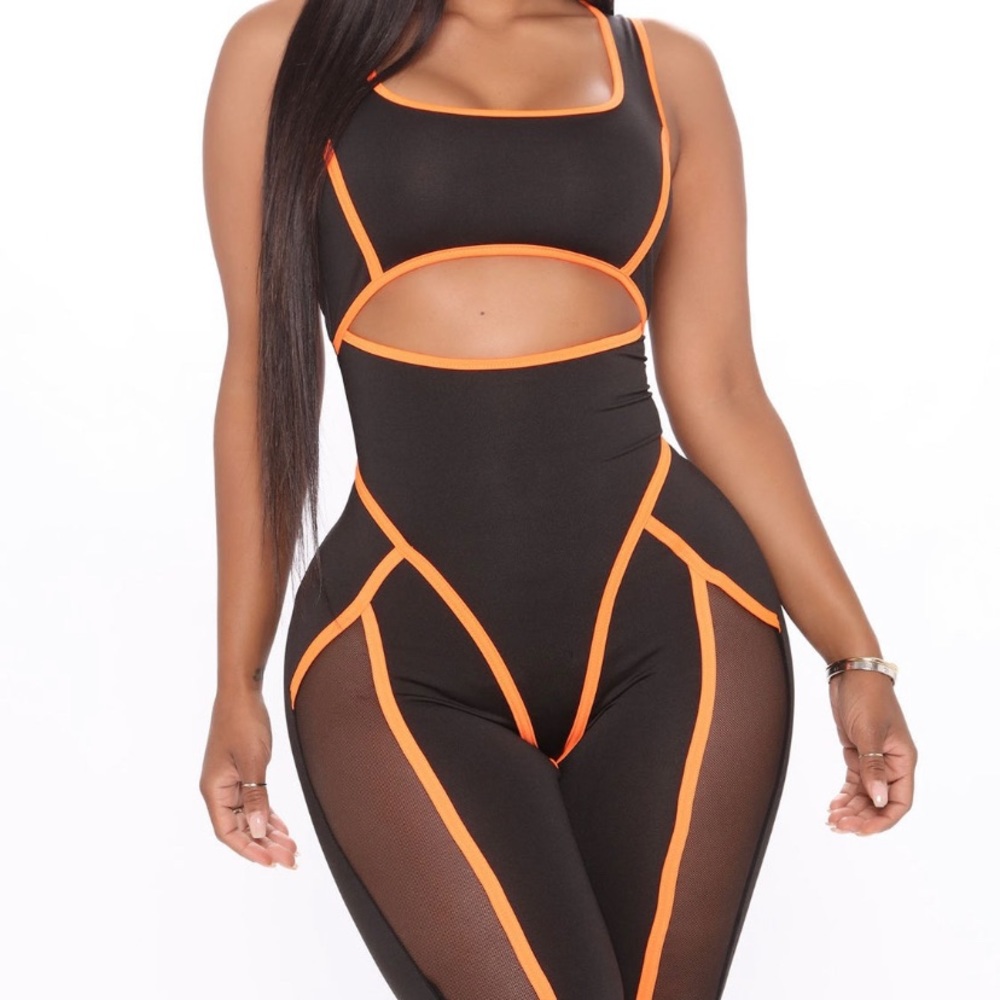 Fashion Nova Romper One Piece Orange & Black